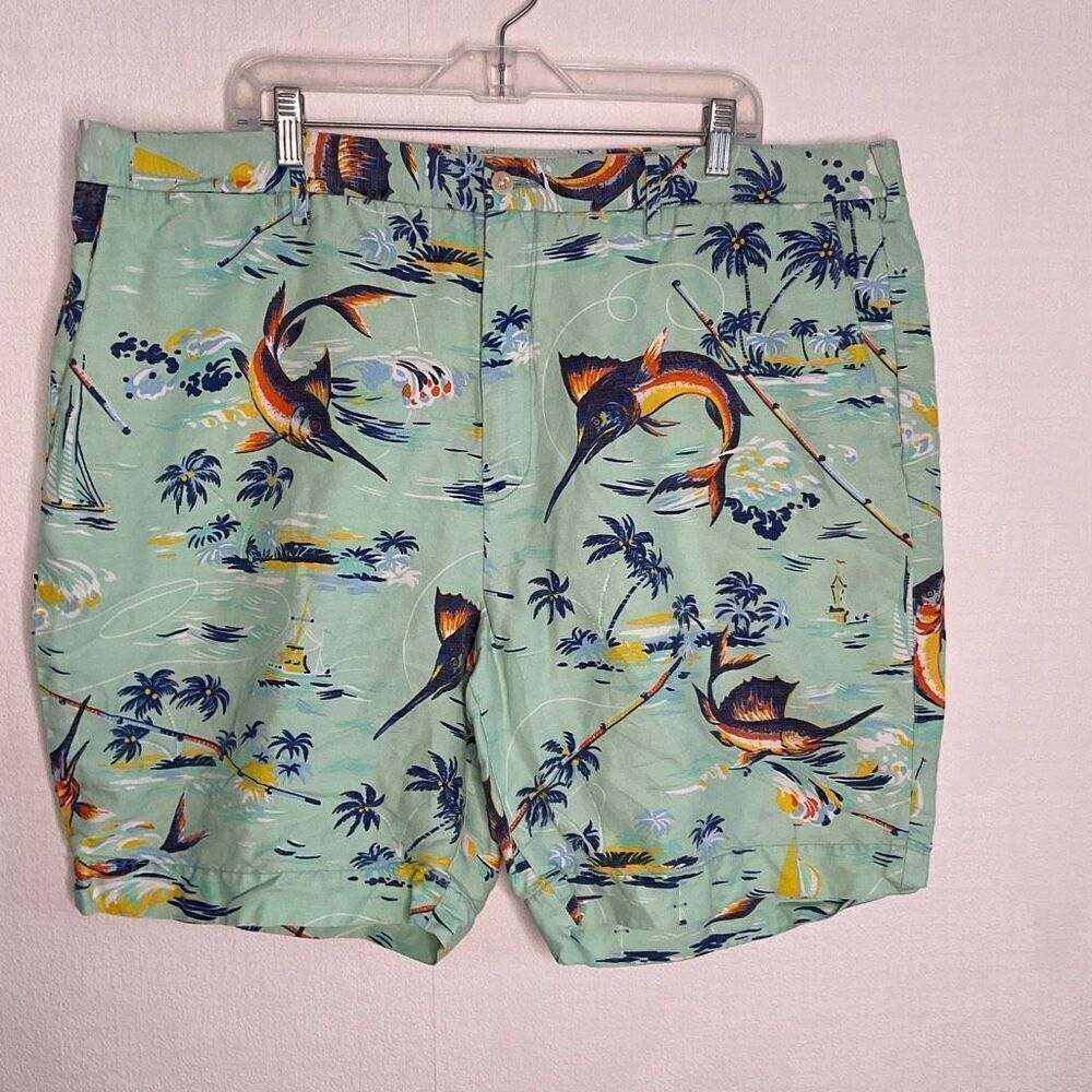 Polo Ralph Lauren‎ Classic Fit Linen Cotton Shorts Blue Sailfish print Sz 42